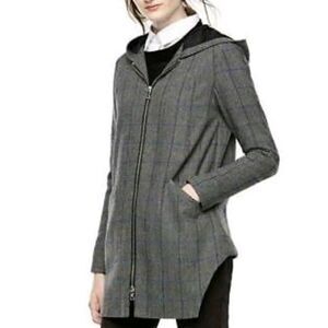 THAKOON Sz M Plaid/Herringbone Hooded Full Double Zip Coat Gray/Blue Fal…
